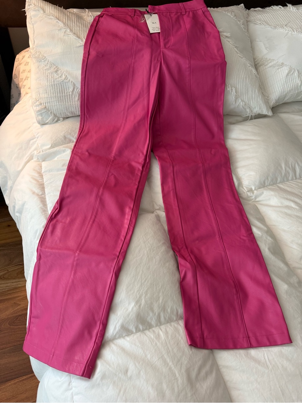 Wide Pink Paige Faux Leather Trouser Vibrant Hot Pink